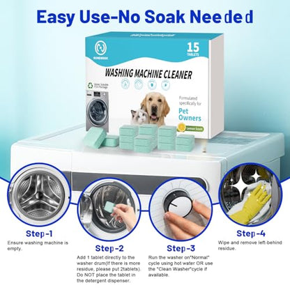 Washing Machine Cleaner -15 Pack, Formulated for Pet Owners | Compatible with HE, Top & Front Load Washer | Septic Safe | Fresh Scent | Removes Residue | Remove Stubborn Pet Hair - color: Green 15 Pack