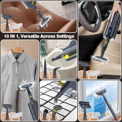 Steam Mop with Detachable Handheld Steam Cleaner, 10-in-1 Multi Accessories, Quick 10s Heat, 350ml and 2-Level Steamer for Cleaning Floor, Carpet, BBQ Grill, Tile, and Grout, Gray - color: Gray