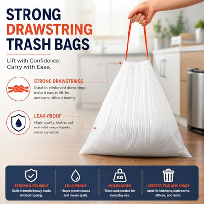 1.2 Gallon (240 Bags) Small White Drawstring Trash Bags Code A 4.5 Liter Bathroom Mini Garbage Bags 1 Gallon Wastebasket Can Liners for Home Office Bins, 240 Count