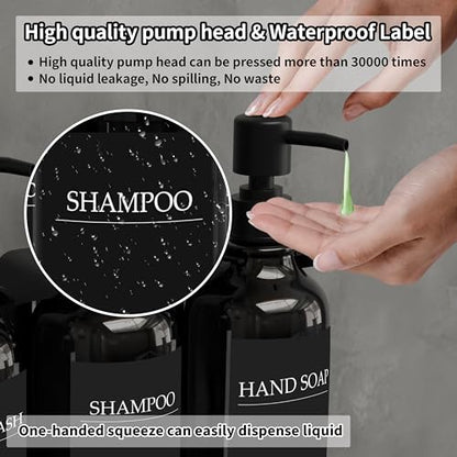 Shampoo and Conditioner Dispenser, Shower Soap Dispenser with 16 Waterproof Labels, Shampoo Dispenser for Shower Wall, Shower Dispenser 3 Chamber No Drill, 17oz, Black - color: Black Bottle + Black Pump