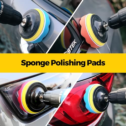 Holikme 30Pack Drill Brush Attachments Set,Scrub Pads & Sponge, Power Scrubber Brush with Extend Long Attachment All Purpose Clean for Grout, Tiles, Sinks, Car Polishing Pads,Bristle Discs - color: Yellow