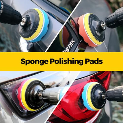 Holikme 30Pack Drill Brush Attachments Set,Scrub Pads & Sponge, Power Scrubber Brush with Extend Long Attachment All Purpose Clean for Grout, Tiles, Sinks, Car Polishing Pads,Bristle Discs - color: Yellow