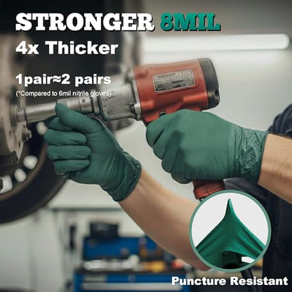 TitanFlex Heavy Duty Industrial Nitrile Gloves with Raised Diamond Texture, 8-mil, Latex Free (Green/Dark Green/Yellow) - color: 05 Dark Green (100ct), size: XX-Large