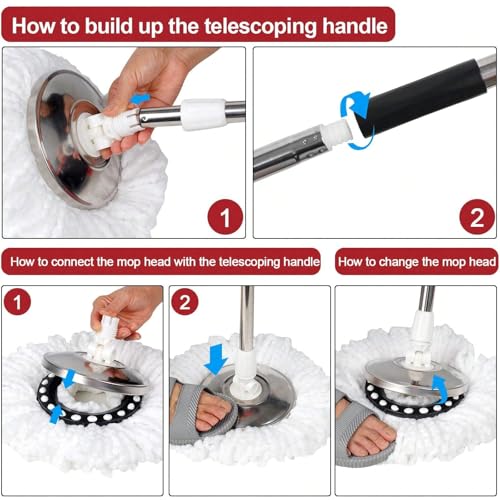 360° Spin Mop & Bucket System – 20QT Floor Cleaning Set with 3 Microfiber Mop Heads & 61" Adjustable Stainless Steel Handle for Effortless, Streak-Free Cleaning-Blue - color: Blue