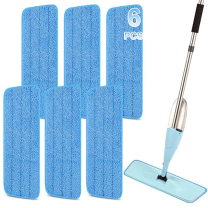 16.5 Inch Reusable Mop Pads Microfiber Spray Mop Replacement Heads for Wet/Dry Mops Compatible with Bona Floor Care System (6 Pack) - color: Blue