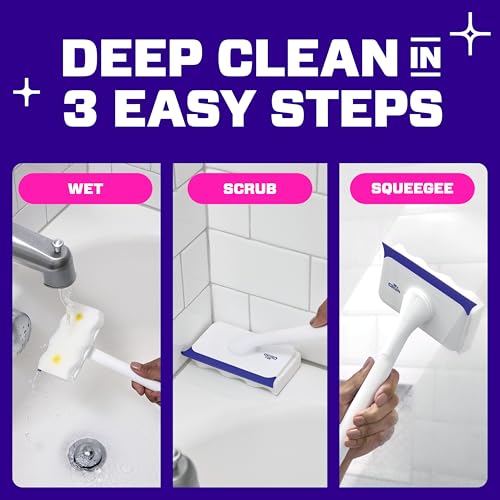 Mr. Clean Magic Eraser Shower & Tub Scrubber, Bathroom Cleaner, All in One Bathroom Cleaner, Lemon Starter Kit, 1 Scrubber & 2 Foaming Magic Erasers - size: 1 Device + 2 Refills