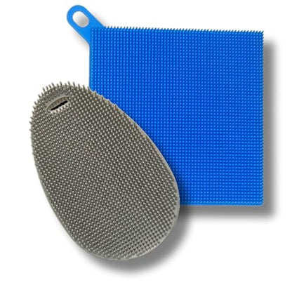 Silicone Dish Sponge Dish Scrubber (Oval and Square) - Dual-Sided, Food Grade Silicone Sponges for Dishes and Housecleaning 2-Pack - color: 2 Pack Grey + Grey