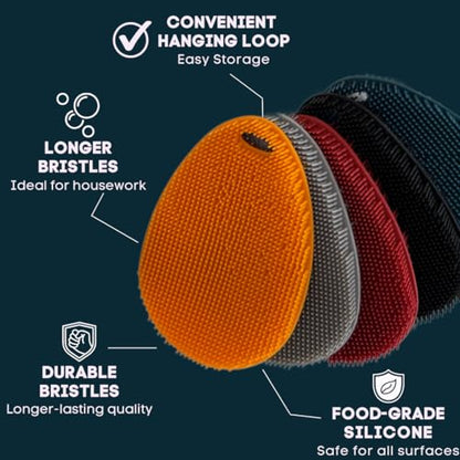 Silicone Sponge Dish Scrubber - Food Grade and Housecleaning - BPA Free Silicone Kitchen Scrubber [5 Pack Ovals Winter] - color: Winter