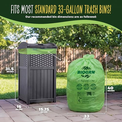 30-33 Gallon Compostable Trash Bags Flat-Top 30 Bags Heavy Duty1.57 Mil, 124.92 Liter Large Lawn and Yard Waste Bag green for Outdoor Garden ASTM D6400, US BPI and OK Compost Home Certified - color: 33 Gallon, Flat Top, 30 Count