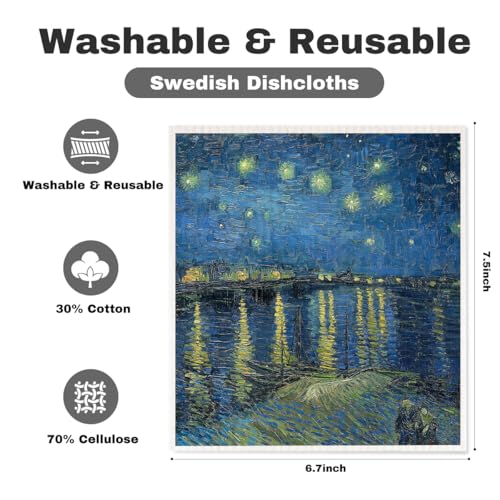 5 Pcs Oil Painting Swedish Dishcloths, Tree & Flower Swedish Dishcloth, Classic Art Dish Cloths for Drying Dishes, Reusable Cleaning Cloths, Housewarming Gifts for Women 2 - color: Lm 03423
