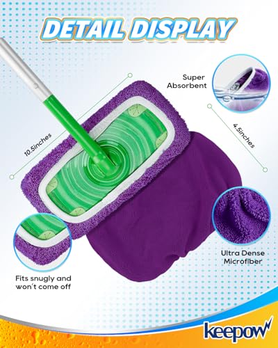 KEEPOW 8 Pack Reusable Mop Pads Compatible with Swiffer Sweeper (Purple) | Washable Microfiber Dry Sweeping Cloths and Wet Mopping Refills for Hardwood, Tile, and Laminate Floors - color: 8 Pack Purple