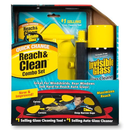Invisible Glass 99031 Reach & Clean Glass Windshield Cleaner Tool Combo Kit With Premium Aerosol Glass Cleaner, Extendable Handle, (2) Reusable Quick Change Microfibers, and Storage Bag - style: Aerosol