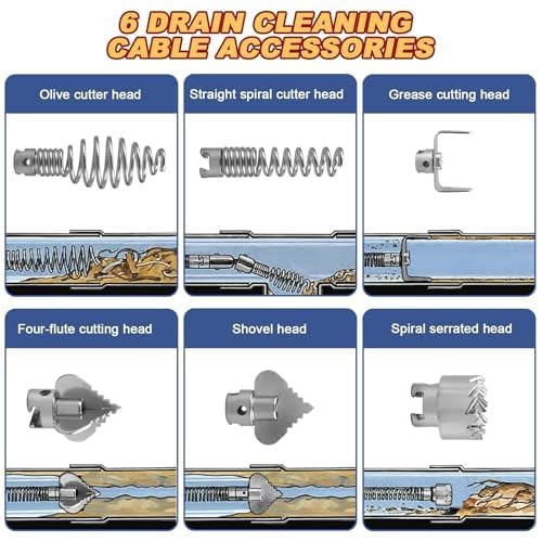 Drain Snake, Drain Auger with Drill Attachment, 16.4 Feet By 12 MM Plumbing Snake Auto Feed Flexible Hair Drain Clog Remover for Kitchen, Bathrom and Shower Sink