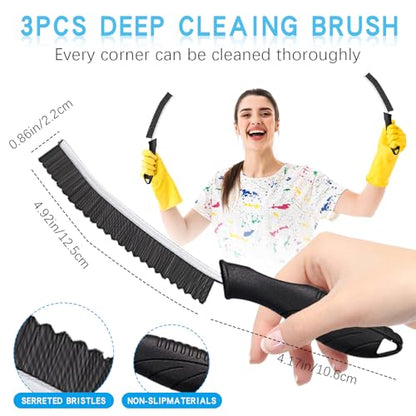 Magiware Hard Bristle Crevice Cleaning Brushes for Household Use - 2025 New Thin Scrub Brush Set, Small Cleaner Tool for Narrow Spaces, Kitchen,Toilet, Bathroom,Window, Faucets, Car Gaps (Model 2) - style: SERRATED-BLACK & WHITE