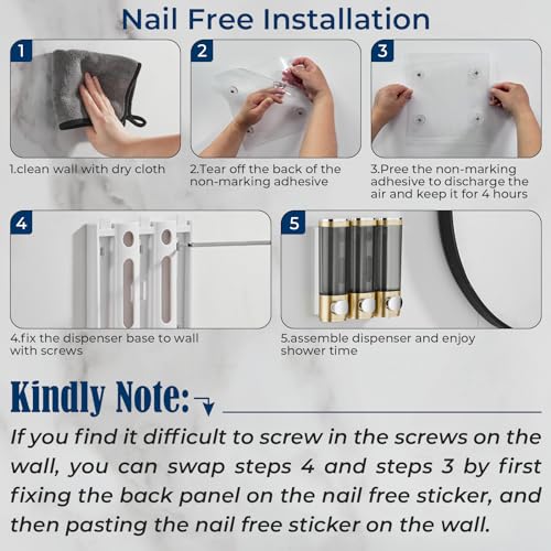 Shampoo and Conditioner Dispenser 3 Chamber No Drill,Shower Soap Pump Dispenser Wall Mounted,Body Wash Dispenser,Shower Gel Shampoo Holder for Bathroom Accessories, (Gold 3) - color: Gold 3