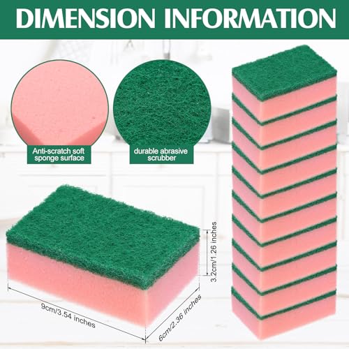 Patelai 100 Pcs Heavy Duty Sponges Kitchen Bulk Dish Sponges Scrub Sponge Abrasive Scrubber Cleaning Sponge Non Scratch Scouring Absorbent Dish for Washing Kitchen (Pink) - color: Pink