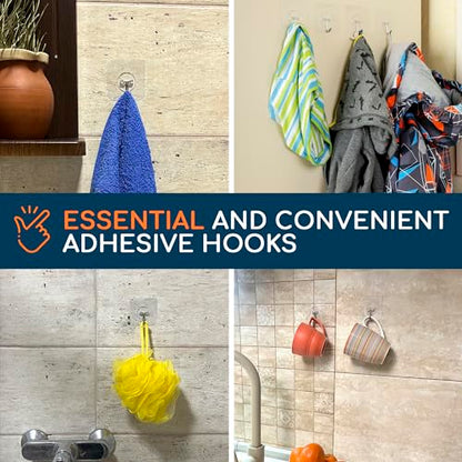 GLUIT Adhesive Wall Hooks for Hanging Heavy Duty 22 lbs Hooks for Walls No Drill, Towel Sticky Clear Hook, Waterproof, Home, Bathroom, Kitchen, Office, and Outdoor 6 Pack - size: Medium, 6 pcs