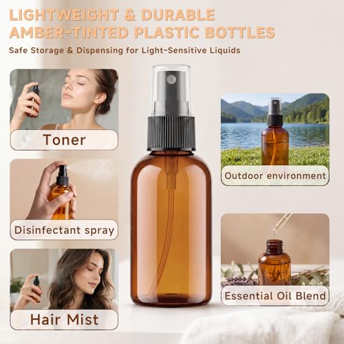 2 oz Amber Small Spray Bottle, Empty Spray Bottles plastic spray bottles Fine Mist Spray for Hair, Travel, Plants, Cleaning Solutions and Skin Care (24)