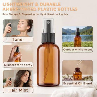 2 oz Amber Small Spray Bottle, Empty Spray Bottles plastic spray bottles Fine Mist Spray for Hair, Travel, Plants, Cleaning Solutions and Skin Care (24)