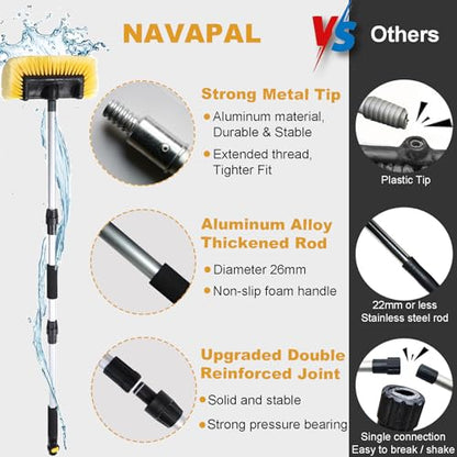70" RV Wash Brush with Long Handle and 12" Soft Bristle Brush Head, Water Flow-Thru Truck Washing Brush with Hose Attachment for Cleaning Car, SUV, Boat, Camper, House Siding and Solar Panels - color: Yellow, size: 70"