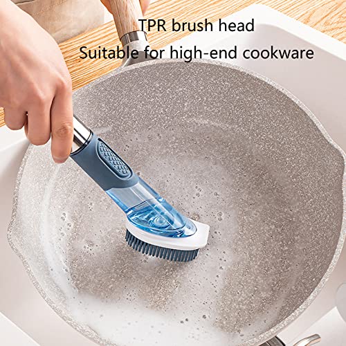 Soap Dispensing Dish Brush with 4 Replacement Heads 4 in 1 Long Handle Cleaner