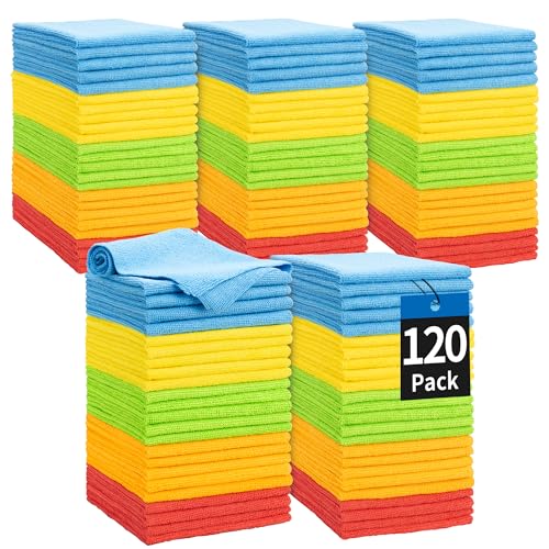 Bar Rags, 120 Pack Microfiber Cleaning Cloths, 11.5"*11.5" Cleaning Rags Towels Absorbent Lint-Free, All-Purpose for Office, Household Cleaning - color: Assorted, style: 120 Pack