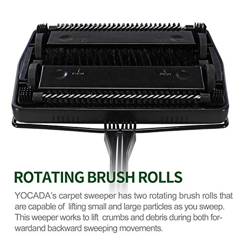 Yocada Carpet Sweeper Cleaner 4 Poles for Home Office Low Carpets Rugs Undercoat Carpets Pet Hair Dust Scraps Paper Small Rubbish Cleaning with a Brush Green