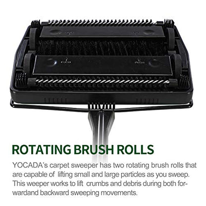 Yocada Carpet Sweeper Cleaner 4 Poles for Home Office Low Carpets Rugs Undercoat Carpets Pet Hair Dust Scraps Paper Small Rubbish Cleaning with a Brush Green