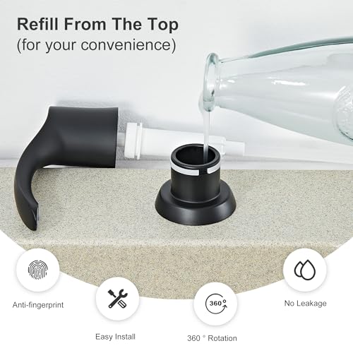 GAGALIFE Kitchen Sink Soap Dispenser with 17 Ounce Large Bottle, Built in Sink Soap Dispenser (Matte Black) Soap Dispenser for Kitchen Sink Refill from Top, G080B - color: Matte Black, size: with Bottle
