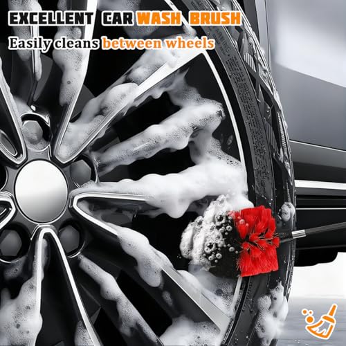 4PCS/Set Car Drill Brush Attachment Set, Vehicle Drill Scrub Brushes Kit with Extended Long Rod, Automotive Power Cleaning Scrubber Accessories, Universal for SUV, Sedan, Truck (Red) - color: Red