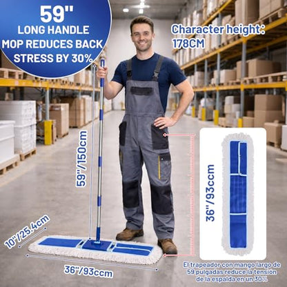 36" Commercial Dust Mop: Dry Dust Broom for Hardwood Floors Cleaning - 2 Mop Pads 59" Long Handle Heavy Duty Frame - Industrial Professional Cleaning Supplies for Hotel Warehouse School Janitor - size: 36 inches Dust Mop