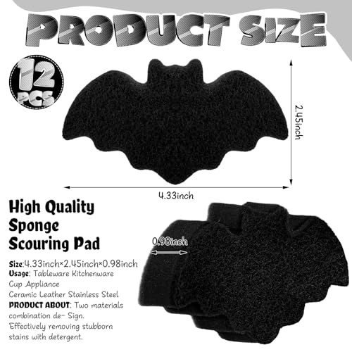 Tioncy 12 Pack Bat Sponges Kitchen Bulk Dual Sided Scrubber Gothic Sponges Dishwashing Non Scratch Bat Kitchen Accessories Dish Scouring, Black - color: Black, style: Bat