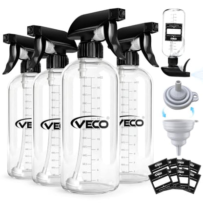 Veco 24oz Graduated Spray Bottles, 4-Pack — 360° Any-Angle Spraying for Easy Dilution, Leak-Resistant spray bottles for Cleaning, Plants, Hair & Pet Use + Foldable Funnel - size: 24 Ounces