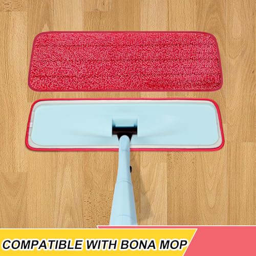 16.5 inch Reusable Mop Pads Microfiber Spray Mop Replacement Heads for Wet/Dry Mops Compatible with Bona Floor Care System (5 Pack) - color: Red
