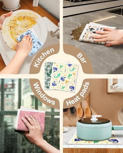 Miss Adola Swedish Dishcloths for Kitchen with Hooks - Reusable Dish Cloths for Washing Dishes Fast Drying Cute Fun 5 Pack Swedish Dish Towels Washable Cleaning Sponge, Deep Sea Fish - color: Deep Sea Fish