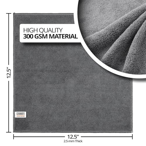 CERAKOTE Microfiber Towels (12 Pack) - Cleaning and Application Towels - Durable 300 GSM Lint-Free Material - Ideal for Cars, Home, Shop and Office - size: 12.5" x 12.5"