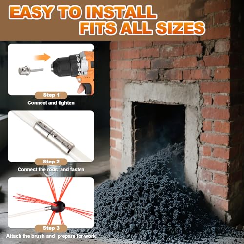 Bluesea 16 Feet Chimney Sweep Kit, Ergonomic Chimney Cleaning System with Strong Brush, Extends Up to 16 Feet, Includes 5 Flexible Chimney Rods - size: 16 feet