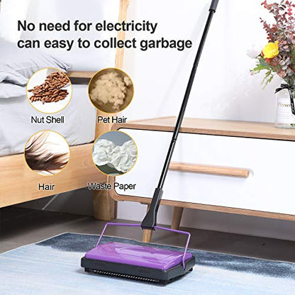 Yocada Carpet Sweeper Cleaner 4 Poles for Home Office Low Carpets Rugs Undercoat Carpets Pet Hair Dust Scraps Paper Small Rubbish Cleaning with a Brush