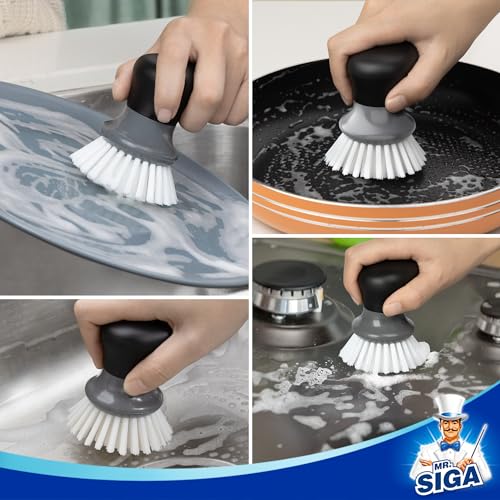 MR.SIGA Dish Scrub Brush, Palm Brush Dish Scrubber with Ergonomic Grip, Kitchen Brushes for Dishes, Gray, Pack of 2 - color: Gray