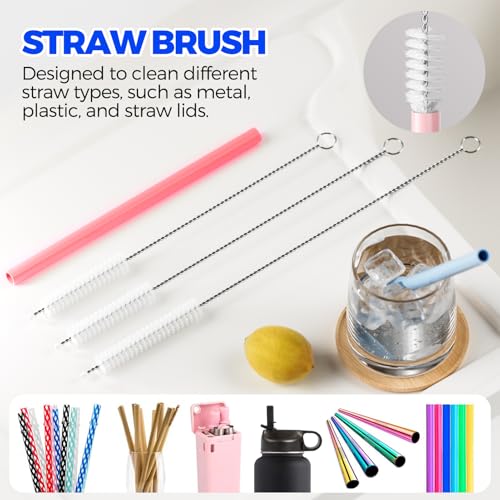 6 Pack Holikme 4 in 1 Cup Lid Cleaning Brush Set with 3 Straws, Multifunctional Bottle Brush, Silicone Cup Lid Gap Cleaner, Bristle Crevice Cleaning Brush, Red - color: Red