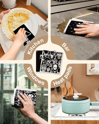 Miss Adola Swedish Dishcloths for Kitchen with Hooks - Reusable Dish Cloths for Washing Dishes Fast Drying Cute Fun 5 Pack Swedish Dish Towels Washable Cleaning Sponge, Dancing Skeleton - color: Dancing Skeleton