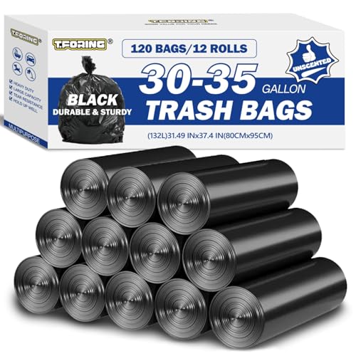 30-35 Gallon Trash Bags Unscented, 32'' x 37'', Black, 120 Count | Large 30+ Gal Garbage Bag,Plastic Can Liners,Fit 112 - 131 Liter Bins,Multipurpose for Home,Commercial Use,Yard Waste,Bulk - color: 30-35 Gallon | 120 Count