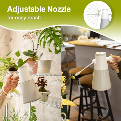 1.4L Electric Spray misting Bottle，Water Sprayer in Lawn and Garden, Outdoor Plants，Cleaning，Weeding; 180° Adjustable Long Nozzle; 2 Spray Modes; Battery Powered; Wood-Grain Handle