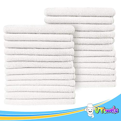 Microfiber Cleaning Towels, 12' x 12" All-Purpose Microfiber Rags - Ultra Soft Washcloths Reusable Shop Towels for Kitchen Bath Car Window Household Home and Commercial (White, 12"X12" 24-Pack) - color: White
