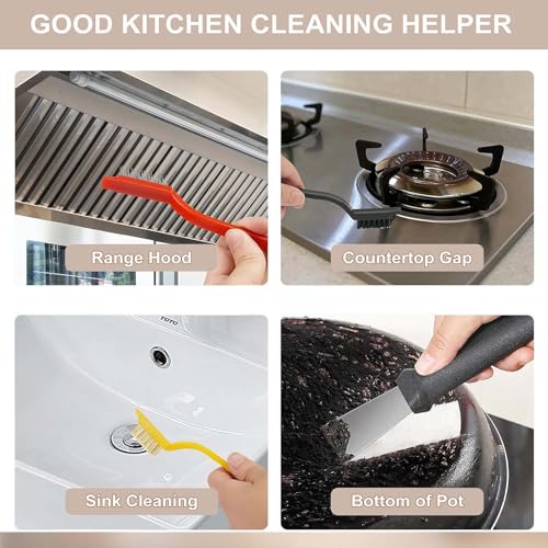 9-Piece Crevice Cleaning Brush Set, Hard Bristle Gap Scrubber Tools, Stiff Nylon Detail Brushes for Window Tracks, Bathroom Grout, Blenders & Kitchen Sink Detailing, Zero Cross-Contamination