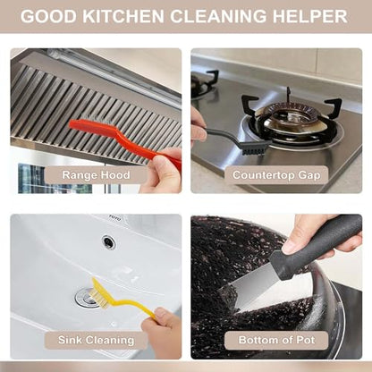 9-Piece Crevice Cleaning Brush Set, Hard Bristle Gap Scrubber Tools, Stiff Nylon Detail Brushes for Window Tracks, Bathroom Grout, Blenders & Kitchen Sink Detailing, Zero Cross-Contamination