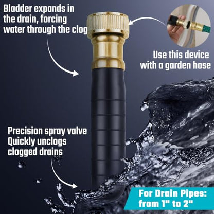 DURATECH Drain Bladder, Small Drain Cleaning Bladder, Fits 1" to 2" Drain Pipes, Unclogs Stubborn Blockages in Kitchen Sinks, bathtubs, Showers, and Main drains - style: Small