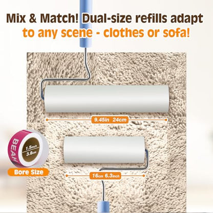 BEAH Large Lint Roller for Pet Hair Extra Sticky,9.45''Pet Hair Removal Tool Roller for Pet Dog Cat Hair (5 Long Rolls) - size: 5 long rolls