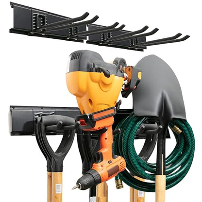 TIDYME Garage Tool Organizer Wall Mount - 32 inches - Sturdy Storage Rack with Adjustable Hooks, Anti-Rust - Easy Installation, 200lbs Capacity - Garden Tool Organizer (02 Racks & 04 Hooks) - size: 32" Carbon Steel with 2 Racks & 4 Hooks