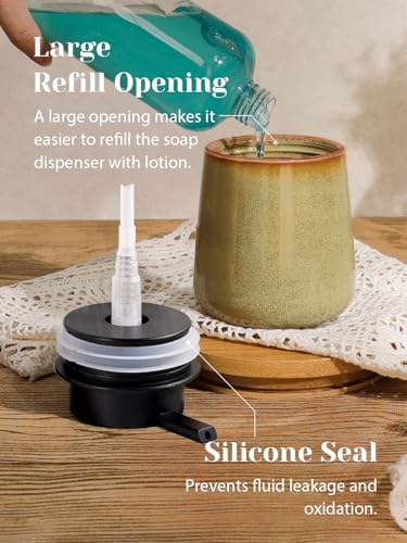 INGOFIN Ceramic Lotion Dispenser - 12 oz Refillable Hand Soap Dispenser Bathroom, Modern Liquid Soap Dispenser with Pump, Dish Dispenser for Kitchen,Kiln-Glazed Earthy Greenish-Brown - color: Kiln-glazed Greenish Brown-liquid